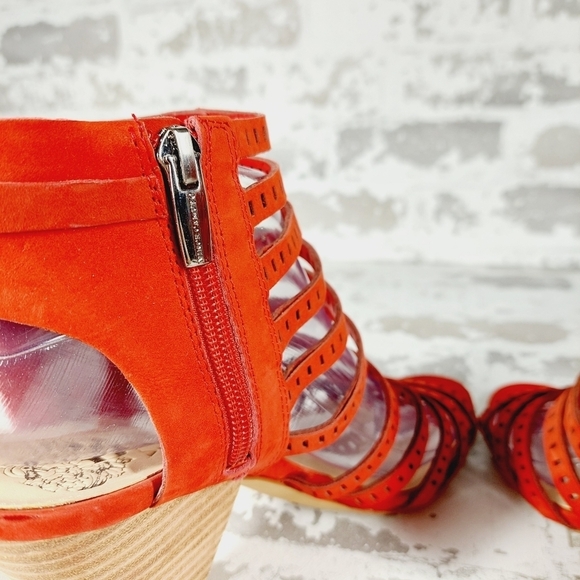 Vince Camuto Women's Red Cage Strap Back Zip Kandace Heels Shoes V315 - Picture 7 of 11